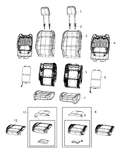 2021 Jeep Wrangler Front Seat Cushion Diagram for 6PW86VT9AF
