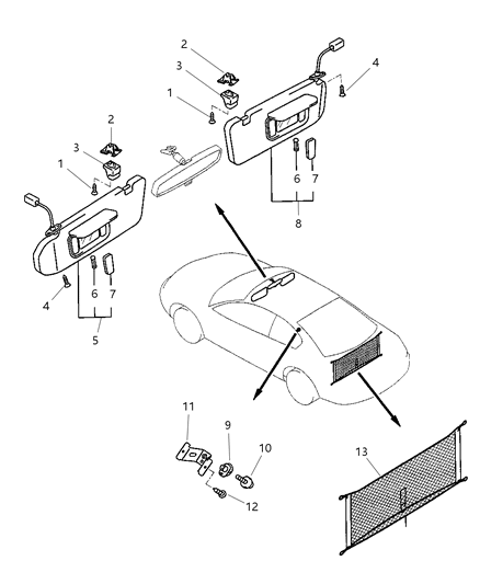 2002 Chrysler Sebring Arm Visor-SUNVISOR Diagram for MR746233