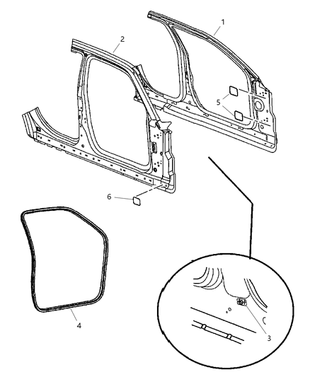 2008 Dodge Magnum Panel-Body Side Aperture Front Diagram for 68034155AA