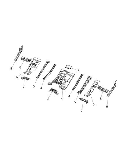 2020 Jeep Wrangler Rail-Front Floor Pan Diagram for 68312248AB