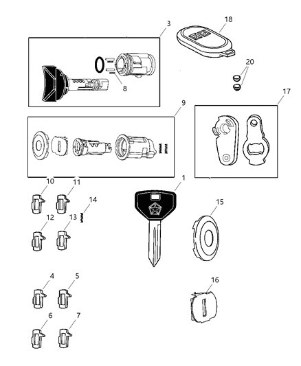 2005 Dodge Ram 3500 Lock Cylinders & Components Diagram