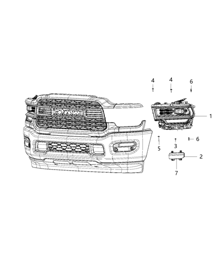 2019 Ram 3500 Pickup Lamps, Front Diagram 1