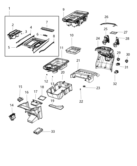 2021 Ram 1500 Floor Console, Front Diagram 2