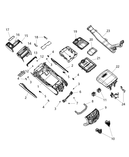 2020 Ram 3500 Cab Chassis Floor Console, Front Diagram