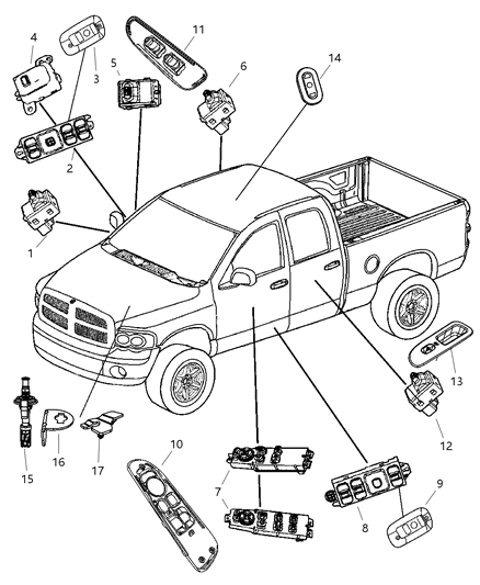 2007 Dodge Ram 2500 Bezel-Power Window Switch Diagram for 5KC43XDHAA