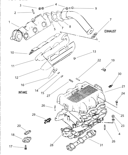 1999 Dodge Grand Caravan Manifolds - Intake & Exhaust Diagram 2