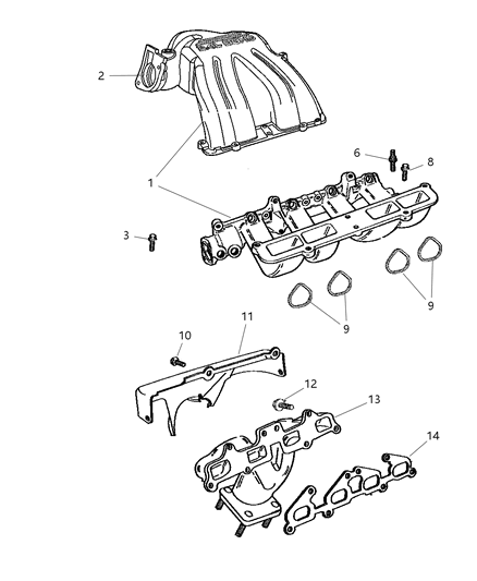 2004 Jeep Wrangler Intake & Exhaust Manifolds Diagram 1