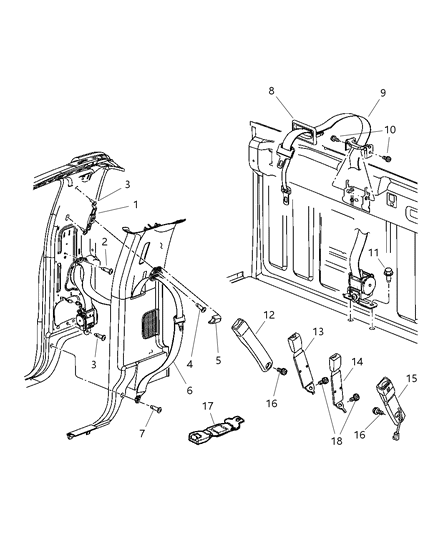 2002 Dodge Ram 1500 Front Outer Seat Belt Diagram for 5HC001DVAD