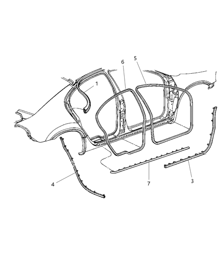 2000 Chrysler Concorde WEATHERSTRIP-Front Door Opening Diagram for TE72LAZAD