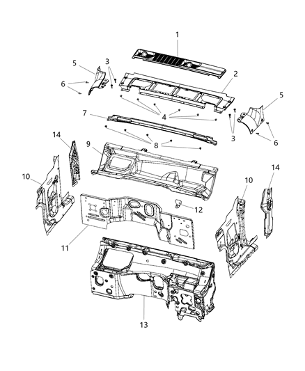 2021 Jeep Gladiator Cowl, Dash Panel & Related Parts Diagram