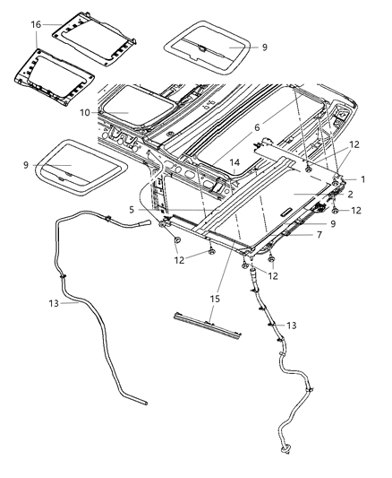 2010 Jeep Commander Sunroof Glass & Component Parts Diagram