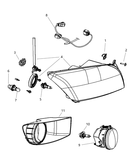 2007 Dodge Caliber Headlight Driver Side Replaces Diagram for 5303739AE