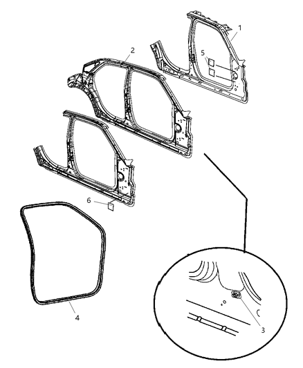 2007 Dodge Magnum Panel-Body Side Aperture Front Diagram for 5139146AU