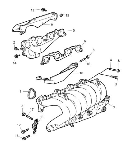 2005 Dodge Neon Intake & Exhaust Manifold Diagram 1