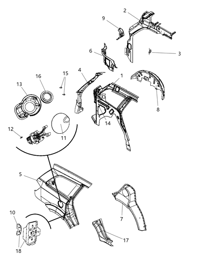 2009 Dodge Journey Rear Aperture (Quarter) Panel Diagram