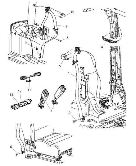 Seat Belts, Front & Rear - 2007 Jeep Wrangler