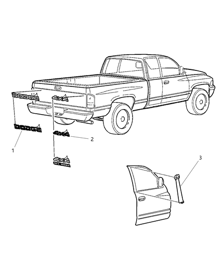 2002 Dodge Ram 3500 Quad & Club Cab Tape Stripes & Decals Diagram