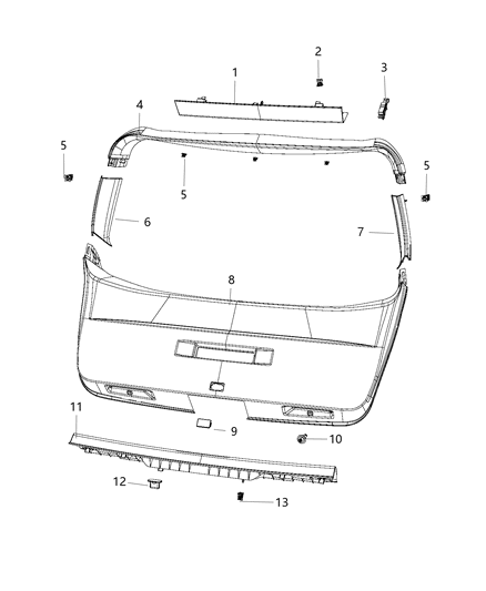 2013 Dodge Journey Panel-LIFTGATE Trim Lower Diagram for 1BE54DX9AD