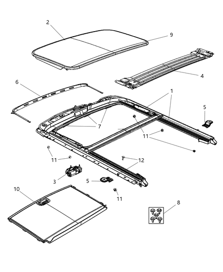 2012 Dodge Journey Sunroof Glass & Component Parts Diagram