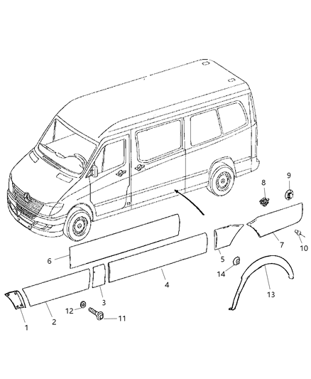 2008 Dodge Sprinter 2500 Exterior Ornamentation Moldings Diagram