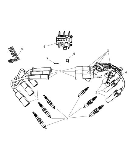 2010 Dodge Grand Caravan Spark Plugs, Cables, Ignition Coil Diagram