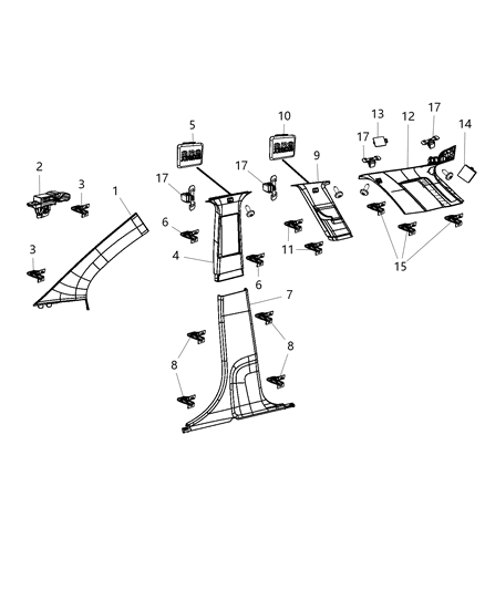 2015 Dodge Journey Interior Moldings And Pillars Diagram