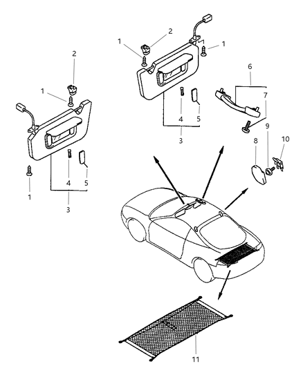 1999 Chrysler Sebring Coupe Visors & Assist Handles Diagram