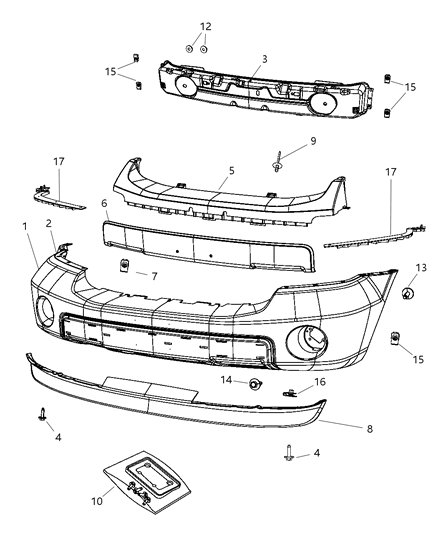 2008 Dodge Durango Front Bumper Cover Diagram for 68002912AB
