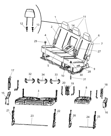 2009 Dodge Ram 3500 Pickup Rear Seat - Split Seat Diagram 6