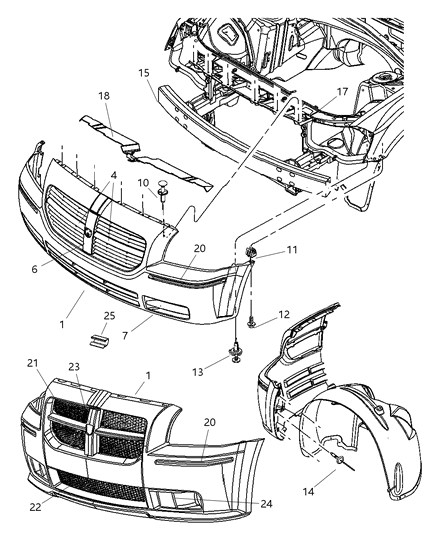 2007 Dodge Magnum Front Primered Bumper Cover Diagram for 4805768AB