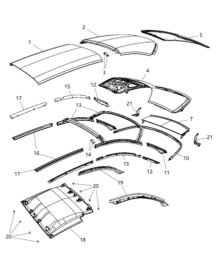 2008 Chrysler Sebring Panel-Folding Top Trim Diagram for 68029394AA