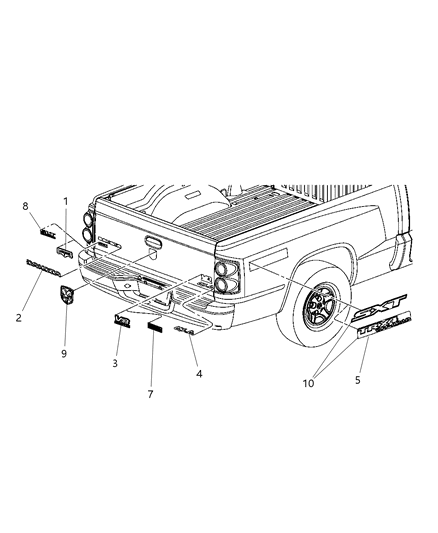 2008 Dodge Dakota Nameplate Diagram for 55157214AA