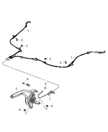 2017 Jeep Patriot Park Brake Lever & Cables, Front Diagram