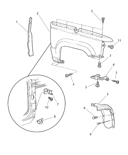 1998 Jeep Grand Cherokee Fenders, Front Diagram