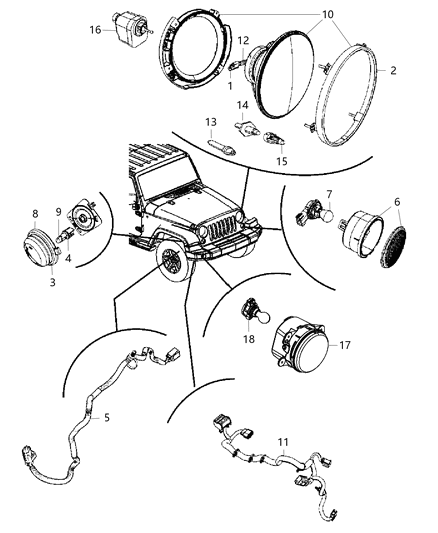 2011 Jeep Wrangler Lamps - Front Diagram