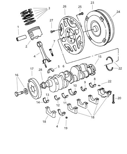 2000 Dodge Durango Crankshaft , Piston & Torque Converter Diagram 2