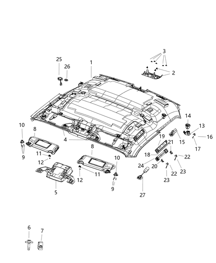 2019 Dodge Challenger Headliner Diagram for 6KA89DX9AC