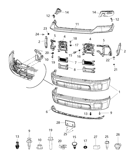 2014 Ram 1500 Bumper, Front Diagram