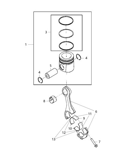 2011 Ram 3500 Pistons , Piston Rings , Connecting Rods & Connecting Rod Bearing Diagram 2