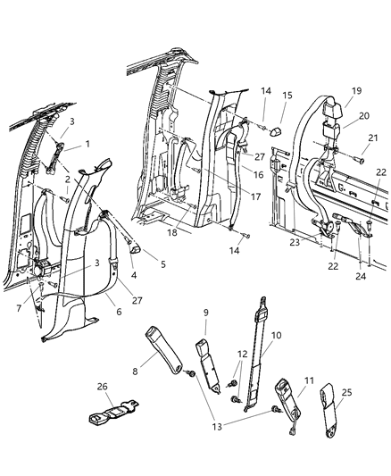 2007 Dodge Ram 1500 Front Inner Right Or Left Seat Belt Buckle Diagram for 5JY341D5AC