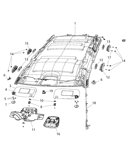 2015 Jeep Grand Cherokee Headliner Diagram for 5XU05BD1AA