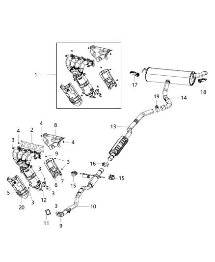 2019 Jeep Cherokee Front Exhaust Pipe Diagram for 68225541AA