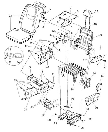 2000 Dodge Grand Caravan Rear Quad Seats Attaching Parts Diagram