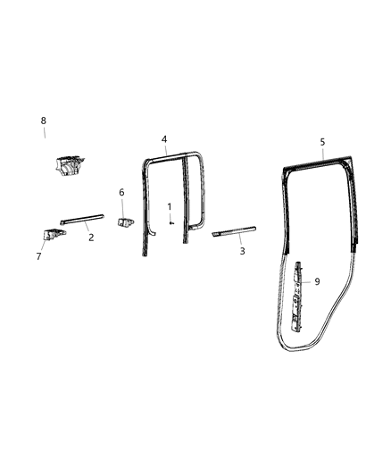 2018 Jeep Wrangler Weatherstrips - Rear Door Diagram