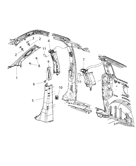 2016 Chrysler Town & Country Interior Moldings And Pillars Diagram