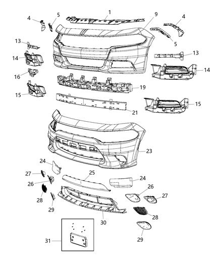 2016 Dodge Charger Fascia, Front Diagram