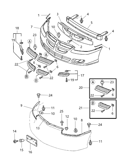 2005 Dodge Stratus Retainer-Front Bumper Diagram for MU000695