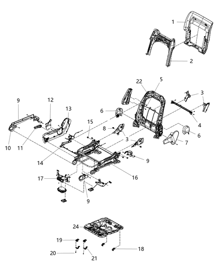 2017 Dodge Durango Adjusters, Recliners & Shields - Passenger Seat - Manual Diagram