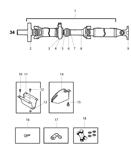 2001 Dodge Ram 2500 Propeller Shaft - Rear Diagram 3