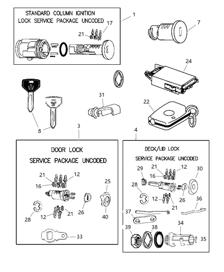 1997 Chrysler LHS Lock Cylinders & Double Bitted Lock Cylinder Repair Components Diagram